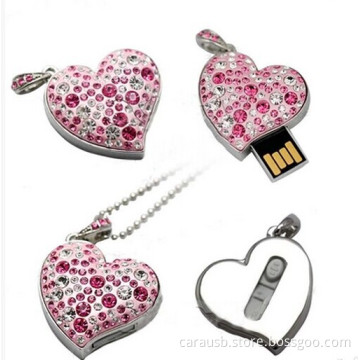 CaraUSB custom Heart-shaped diamond jewelry rose heart Usb disk pendrive 8GB high-end custom metal crystal flash memory